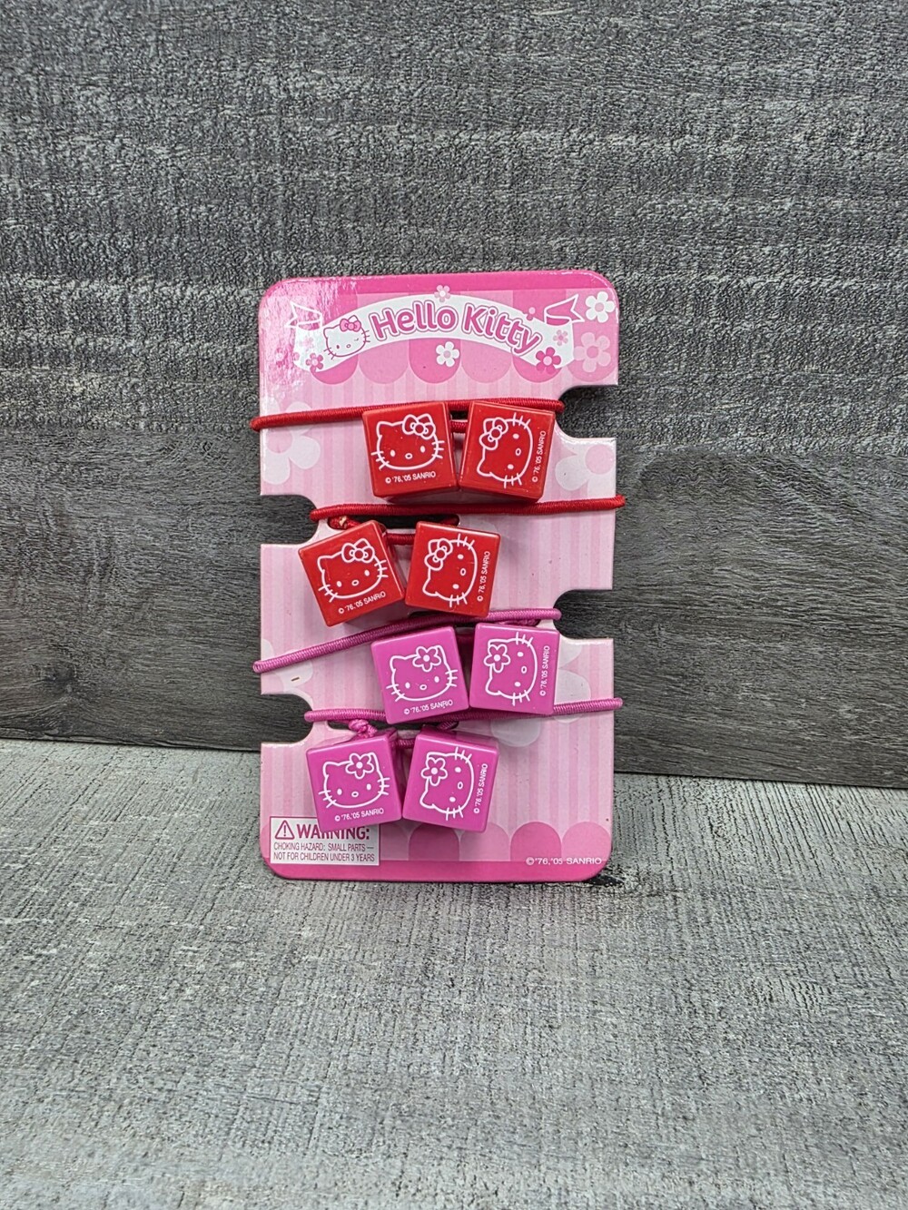 NEW Vtg Hello Kitty Cube Hair Accessories Ties Pink & Red Sanrio 2005 NOS Bin140